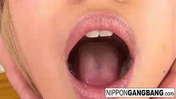 Gangbanged Asian cheerleader gets covered in cum