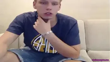 Blonde teen is making blowjob for her boyfriend at live sex webcam show