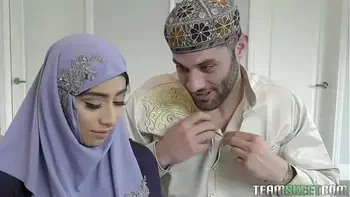 Hot teen in hijab strips off and rides her boyfriends man meat!