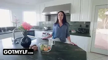 Stepson gropes stepmom's big tits to get a blowjob