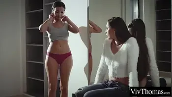 Lesbian brunettes explore each others shaved pussies