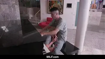 MILF - Hot Stepmom Helps Out Distracted Stepson With Her Mouth And Pussy