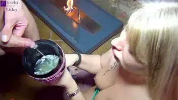 Submissive slut swallows cum, drool, gagging and piss