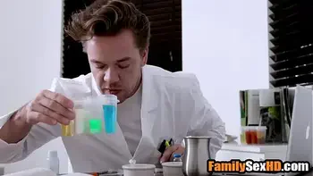 Geeky stepson experiments on stepmom and stepsister to fuck them