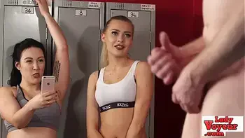 Voyeur babes tease maintenance man