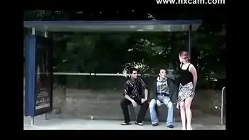 Girl Fucked At Bus Stop By 2 Guys