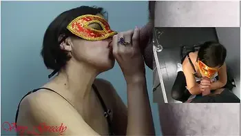 Milf With A Red Mask Sucks Her Husbands Big Cock And Takes A Huge Facial To Taste The Cum