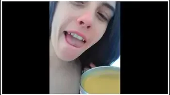 Nudist Crazy White Girl Only Fans Cam Slut Drinks Morning Coffee Lunatic