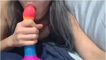 Cute Asian Babe Sucks Her Dildo Wishing It Was You - Korean Bj