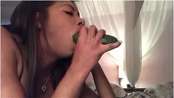 Food Sex - Sloppy Blowjob - Sucking Cucumbers - Spitting - Ebonylovers