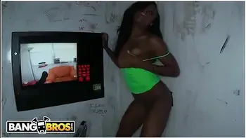 Ebony Lexxi Deep Throating Multiple Big Cocks Through Glory Holes In The Wall