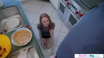 A petite small tits teen sucks big cock