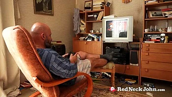 Redneck John Fucks Twins Hardcore - BDSM Threesome with Deep Throat Blowjob