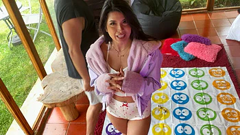 Amelia And Lucas Join For A Sizzling Strip Twister Game - Close Up POV Blowjob After Lost Bet