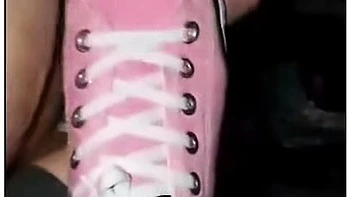 Slave Cums A Huge Load After Shoejob With Sneakers Converse All Star