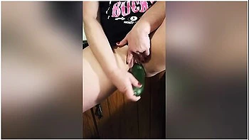 Teen 18+ Cucumber Masturbation In Sorority Kitchen After Watching