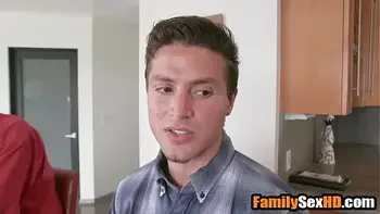 Step mom and stepson fuck next to busy stepdad