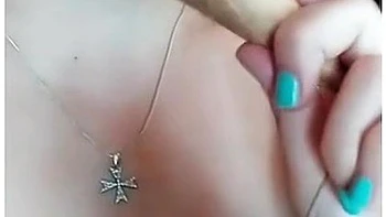 Italian Girl Licks Eats Enjoy Ice Cream Cone Plays With Tongue And Cream