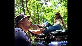 Amateur Foot Slave Licks Mistress Pointy Shoes Outdoor BDSM