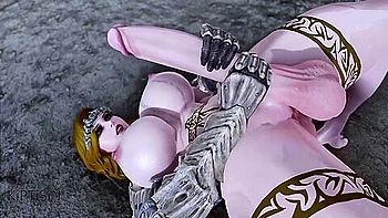 Powerful Futanari Warrior Jerking Off Her Big Cock