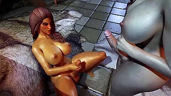 Two Futanari Elfs Masturbate Their Big Cocks