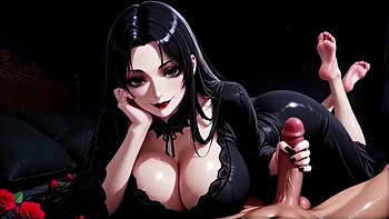 Gothic MILF Morticia's Intimate Handjob: Cum on Big Tits POV