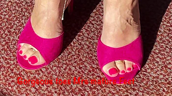 Mature British MILF with Big Natural Tits Shows Feet in White Playsuit - Homemade Part 2