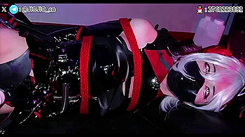 Asian CD Bondage and vibed in latex