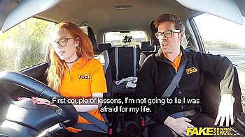 Fake Driving Instructor Bangs His Cute Ginger Teen 18+ Student 18+ In The Car And Gives Her A Creampie
