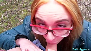 Sexy Redhead Student 18+ Nerd In Glasses Fucking In The Bushes - Outdoor Reality Porn