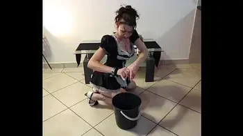 French maid gets piss in her face and cleans it