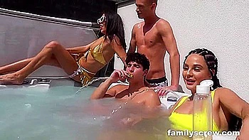 Wet & Wild Pool Party With Family Screw