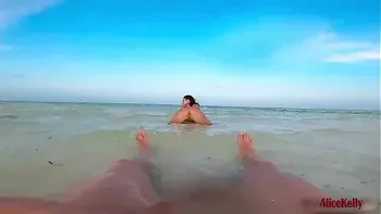 Nude Cutie Public Blowjob Big Dick and Swallows Cum on the Sea Beach