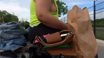 Wife no bra side boobs with pierced nipples in public flashing