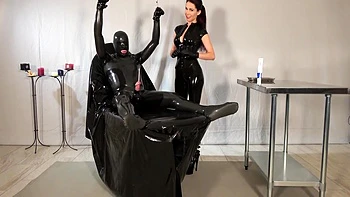 Latex Full Body Suit Bondage And A Great Handjob From The Dominatrix