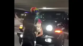 Pink hair whore gets pounded on jeep