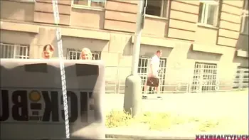 Big reality fuck orgy in the bus driving around, two hottie and two amateur dudes