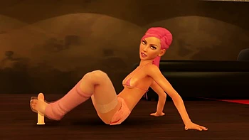 Pink Is Using Her Dildo with Her Feet