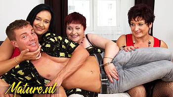 Three Horny Cougars Share One Lucky Guy in a Reverse Gangbang