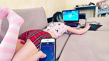 Caught My Stepsister With A Vibrator While She Was Playing A Game And Fucked Her