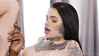 Tattooed babe Leigh Raven gets fucked by hung black masseur