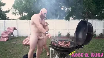 BBW Babe Rose Kush Licks Nipples While Old Man BBQ
