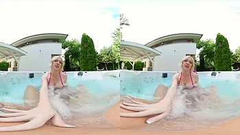 Blonde milf outdoor pool vr: Blowjob, Doggy  Handjob Porn