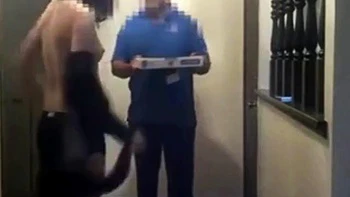 Blowjob and swallow for the pizza delivery guy