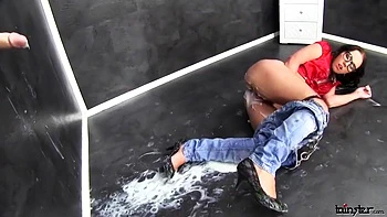 Tons Of Cum On Sexy Brunette With Glases