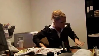 Sexy blonde secretary pounded hard on the desk