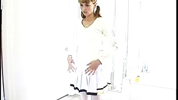 Stockinged sweet teen double penetrated and double creampied