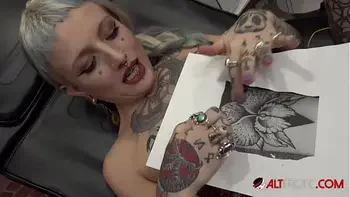 River Dawn Ink sucks cock after her new pussy tattoo