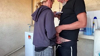 Accidental Homemade Blowjob with Neighbor MILF - Deep Throat & Cum in Mouth Laundry Room Sex