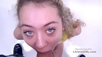 Skinny teen has orgasm with tensed body at audition